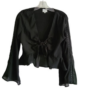 DEE ELLY‎ Black Cropped Tie Front V-Neck Top Women's Size Medium